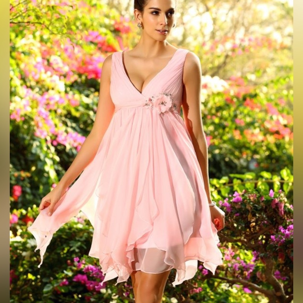 Pink Sleeveless V-Neck Sundress for Wedding
